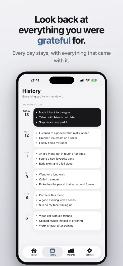 History: everything you've been grateful for, day by day