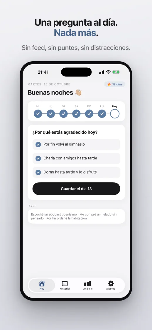 Una pregunta por la noche, nada más: tres entradas y la semana de tu racha