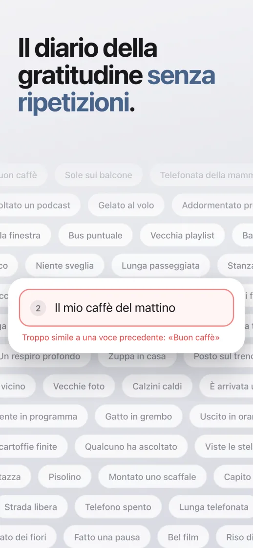 Il diario della gratitudine senza ripetizioni: una nuova voce è simile a una precedente