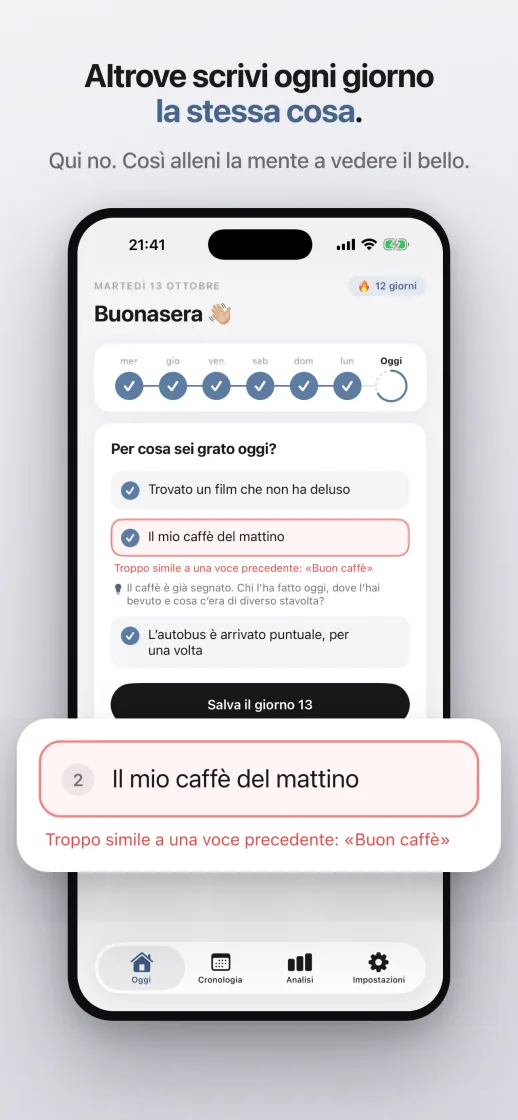 Altrove scrivi la stessa cosa ogni giorno, qui no: la protezione dalle ripetizioni segnala una voce simile