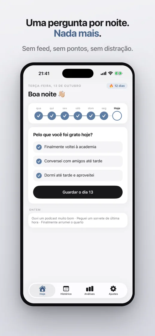 Uma pergunta à noite, só isso: três registros e a semana da sua sequência